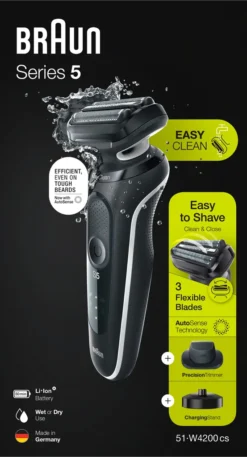 Braun Elektrischer Rasierer - Series 5 - 51-W4200cs + Präzisionsaufsatz & Ladestation - Schwarz & Weiß -Körperpflege Store 0535f38e34fe11a556d290e179f67057