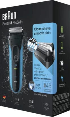 Braun Series 3 ProSkin 3010s Elektrorasierer, Schwarz/blau – Wiederaufladbarer Rasierer Herren -Körperpflege Store 0ebbf6a1c512e0a5cecb780b587be4f1