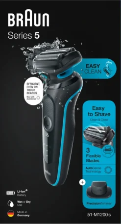 Braun Elektrischer Rasierer - Series 5 - 51-M1200s + Präzisionsaufsatz - Schwarz & Blau -Körperpflege Store 18a3e31eaa2484b832fbe4c56b3cf10d