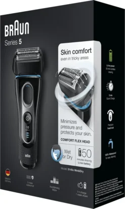 Braun Series 5 5145s Elektrischer Rasierer, Rasierapparat Wet Und Dry, Wiederaufladbarer Elektrorasierer, Schwarz/Blau/Chrom -Körperpflege Store 1d7cfcb5736d5925b65d981933eff2f1