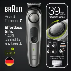 Braun Barttrimmer 7 BT7320, Barttrimmer Und Haarschneider Für Herren, Für Gesichts- Und Kopfhaare