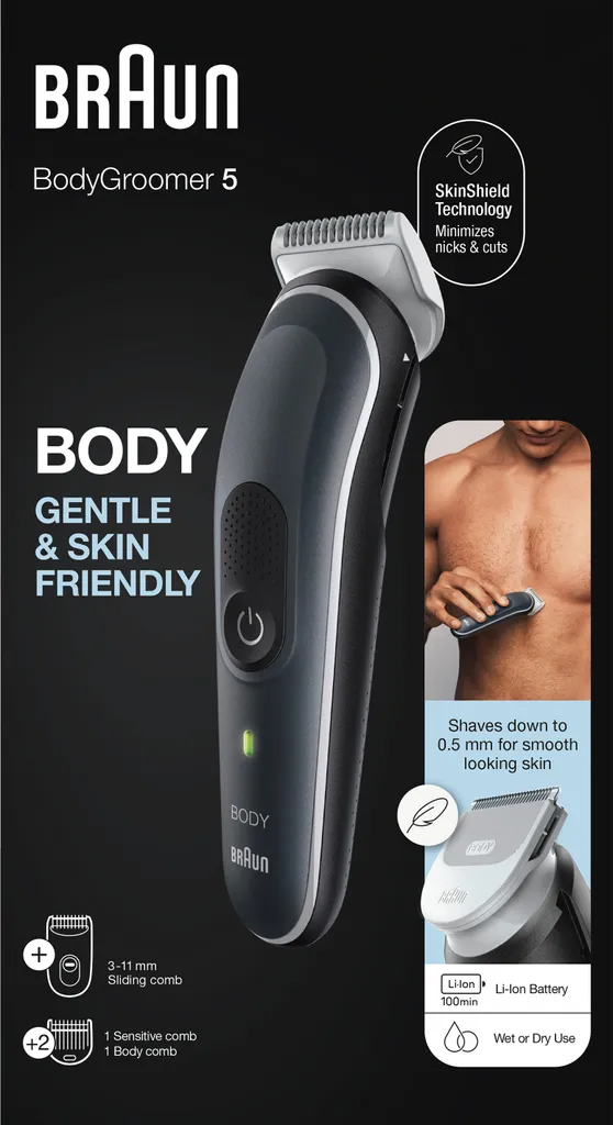 Braun Bodygroomer 5 BG5340, Körperpflege- Und Haarentfernungs-Gerät Für Herren, Mit Sensitiv-Kammaufsatz, Grau/Weiß 12 Braun Bodygroomer 5 BG5340, Körperpflege- Und Haarentfernungs-Gerät Für Herren, Mit Sensitiv-Kammaufsatz, Grau/Weiß – Bild 10
