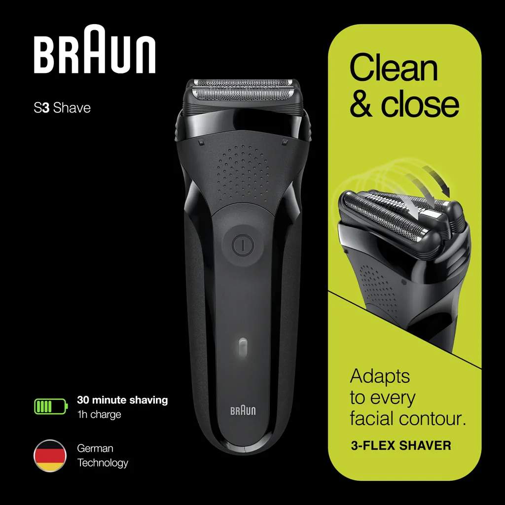 Braun Series 3 300 Elektrorasierer, Rasierer Für Herren, Schwarz 3 Braun Series 3 300 Elektrorasierer, Rasierer Für Herren, Schwarz