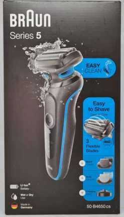 Braun Rasierer 50-B4650cs Cordless, Ladezeit 1 H, Lithium-Ionen, Anzahl Scherköpfe/Klingen 3, Schwarz/Blau, Wet & Dry -Körperpflege Store 397b948c319c7fe9fc7e9d439afcc7ff