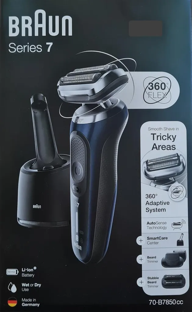 Braun Series 7 70-B7850cc Rasierer Herren, Elektrorasierer Mit 360° Anpassung, Barttrimmer, 3-Tage-Bart-Trimmer, Reinigungsstation, AutoSense, Wet&Dry, 50 Min. Laufzeit, EasyClick Funktion, Blau 5 Braun Series 7 70-B7850cc Rasierer Herren, Elektrorasierer Mit 360° Anpassung, Barttrimmer, 3-Tage-Bart-Trimmer, Reinigungsstation, AutoSense, Wet&Dry, 50 Min. Laufzeit, EasyClick Funktion, Blau – Bild 3