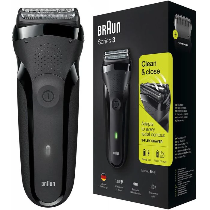 Braun Elektrorasierer Series 3 302s Clean & Close, Trockenrasierer, Schwarz 3 Braun Elektrorasierer Series 3 302s Clean & Close, Trockenrasierer, Schwarz