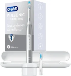 Oral-B Pulsonic Slim Luxe 4500 Elektrische Schallzahnbürste Für Gesünderes Zahnfleisch In 4 Wochen, Mit Sensitiv-Programm, Premium Reise-Etui, Platin