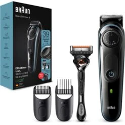 Braun Barttrimmer BT5340, Blau, 39 Längeneinstellungen, Mit Rasierer + 2 Aufsätze
