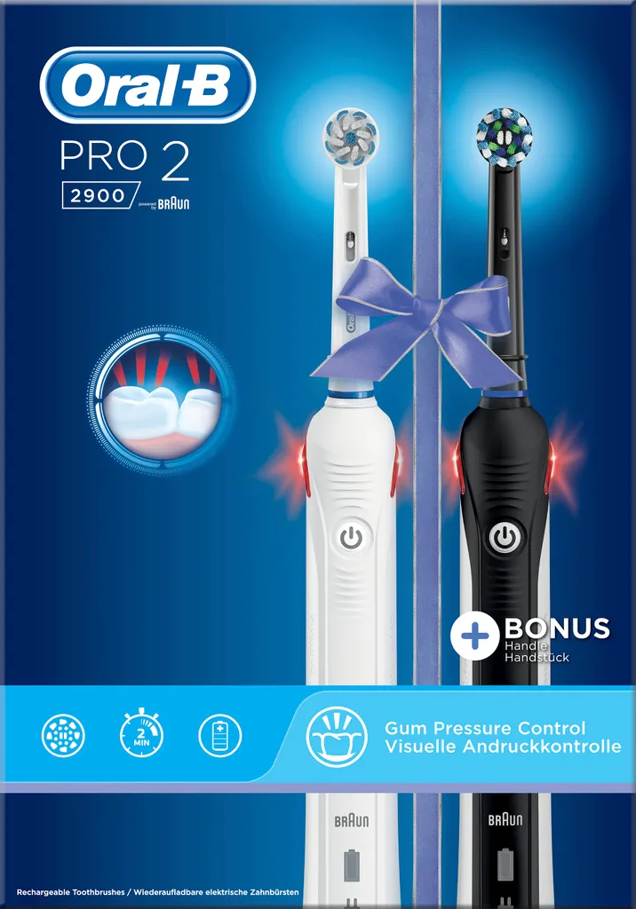 Oral-B PRO 2 2900 Doppelpack Elektrische Zahnbürste Mit Visueller Andruckkontrolle Für Extra Zahnfleischschutz, Schwarz/weiß 12 Oral-B PRO 2 2900 Doppelpack Elektrische Zahnbürste Mit Visueller Andruckkontrolle Für Extra Zahnfleischschutz, Schwarz/weiß – Bild 10