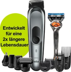 Braun 10-in-1-Trimmer MGK7221 Herren-Barttrimmer, Bodygrooming-Set Und Haarschneider, Dunkelgrau