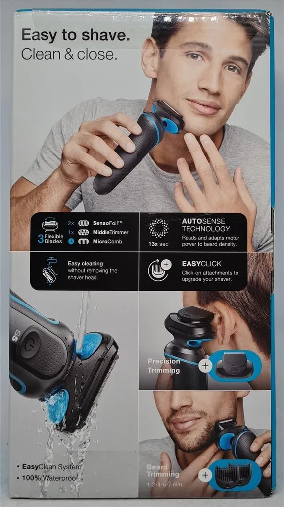 Braun Series 5 51-M4500cs Elektrischer Nass- Und Trockenrasierer, EasyClick, Barttrimmer, Ladestation, EasyClean - Schwarz/Mintgrün 7 Braun Series 5 51-M4500cs Elektrischer Nass- Und Trockenrasierer, EasyClick, Barttrimmer, Ladestation, EasyClean - Schwarz/Mintgrün – Bild 5