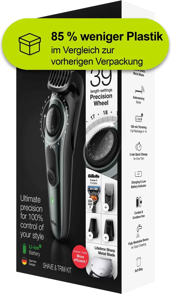 Braun BT7220 Herren-Barttrimmer Und Haarschneider, 39 Längeneinstellungen, Schwarz/grau-metallic 10 Braun BT7220 Herren-Barttrimmer Und Haarschneider, 39 Längeneinstellungen, Schwarz/grau-metallic – Bild 8