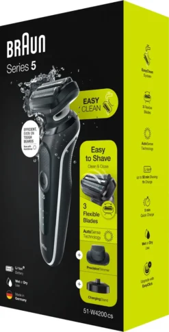 Braun Elektrischer Rasierer - Series 5 - 51-W4200cs + Präzisionsaufsatz & Ladestation - Schwarz & Weiß -Körperpflege Store 7518859a2608d913deba36c96f184865
