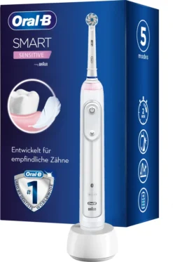 Oral-B Smart Sensitive Elektrische Zahnbürste, Entwickelt Für Empfindliche Zähne, Mit Sensitiv-Programm Und Visueller Andruckkontrolle, Weiß
