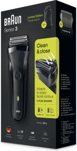 Braun Series 3 301s Wiederaufladbarer Elektrorasierer, Schwarz -Körperpflege Store 880145de9c6f56bedc6191b8fe23b062