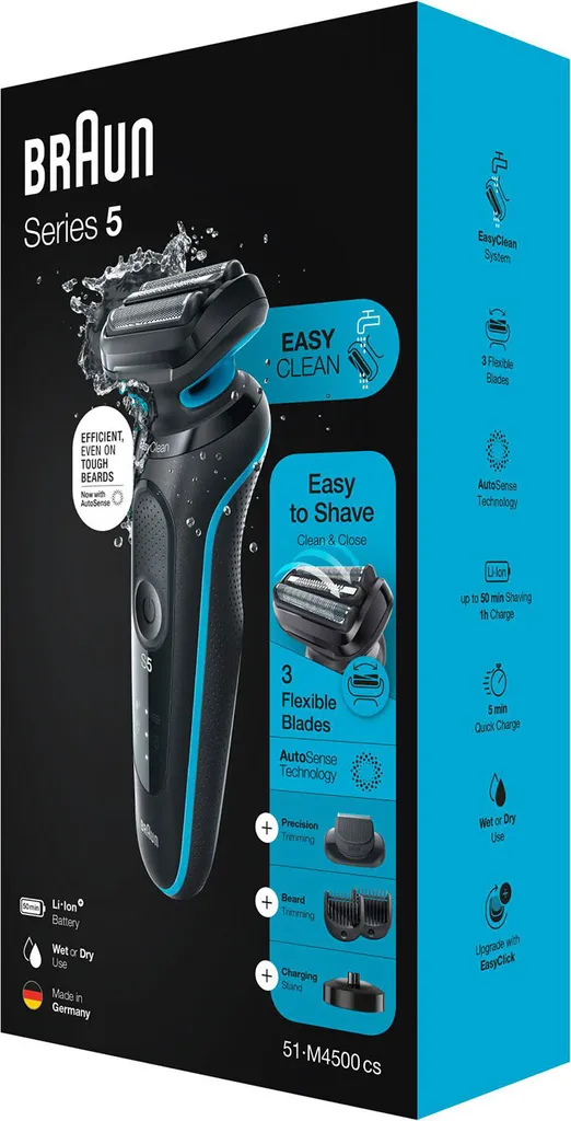 Braun Series 5 51-M4500cs Elektrischer Nass- Und Trockenrasierer, EasyClick, Barttrimmer, Ladestation, EasyClean - Schwarz/Mintgrün 14 Braun Series 5 51-M4500cs Elektrischer Nass- Und Trockenrasierer, EasyClick, Barttrimmer, Ladestation, EasyClean - Schwarz/Mintgrün – Bild 12