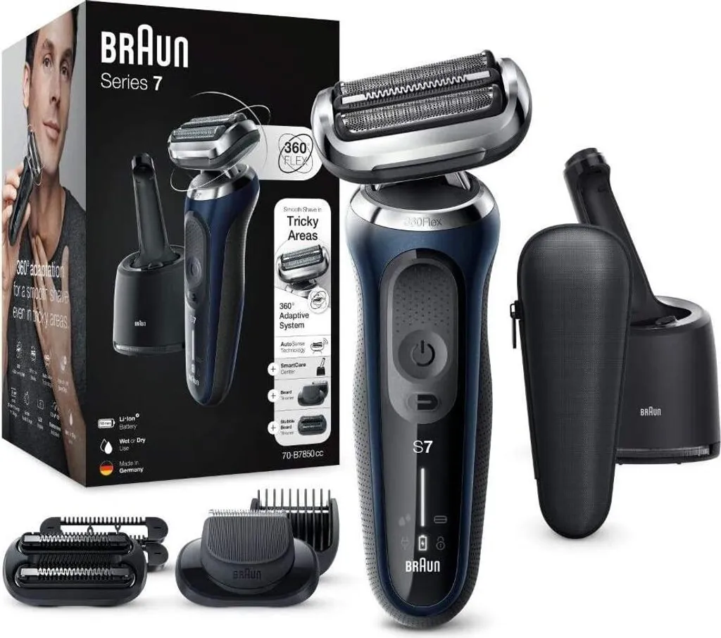 Braun Series 7 70-B7850cc Rasierer Herren, Elektrorasierer Mit 360° Anpassung, Barttrimmer, 3-Tage-Bart-Trimmer, Reinigungsstation, AutoSense, Wet&Dry, 50 Min. Laufzeit, EasyClick Funktion, Blau 4 Braun Series 7 70-B7850cc Rasierer Herren, Elektrorasierer Mit 360° Anpassung, Barttrimmer, 3-Tage-Bart-Trimmer, Reinigungsstation, AutoSense, Wet&Dry, 50 Min. Laufzeit, EasyClick Funktion, Blau – Bild 2