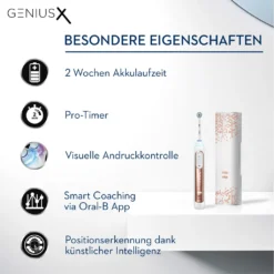 Braun Oral-B Genius X 20100S Elektrische Zahnbürste, Mit Künstlicher Intelligenz Und Premium Lade-Reise-Etui, Rose Gold -Körperpflege Store 94204bc2acbbe1e4a200b85fd13d731a