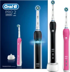 Oral-B PRO 2 2950N Doppelpack Elektrische Zahnbürste/Electric Toothbrush Mit Visueller Andruckkontrolle Für Extra Zahnfleischschutz, 2 Modi Inkl. Sensitiv, Timer, 2 Aufsteckbürsten, Schwarz & Pink -Körperpflege Store 958137ab97c73a06653bc913abfb76f1