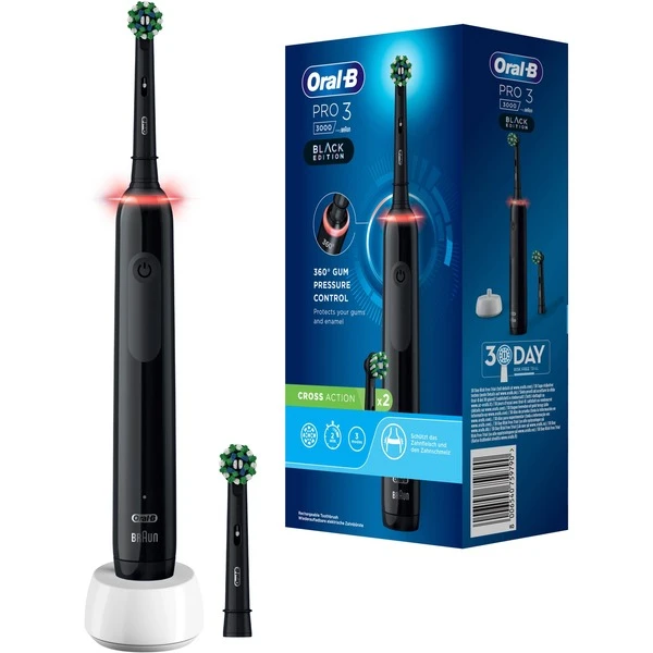 Braun Oral-B Pro 3 3000 CrossAction Black Edition, Elektrische Zahnbürste (schwarz)