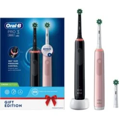Braun Oral-B Pro 3 3900N Geschenk Edition, Elektrische Zahnbürste (schwarz/pink, Inkl. 2. Handstück)