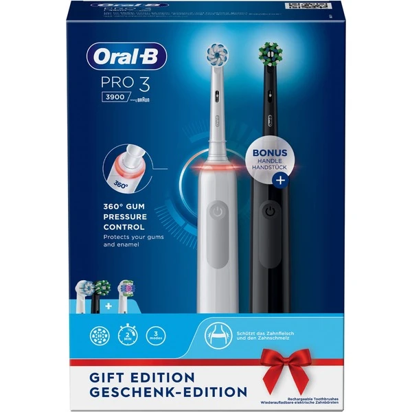 Braun Oral-B Pro 3 3900 Geschenk Edition, Elektrische Zahnbürste (weiß/schwarz, Inkl. 2. Handstück) 3 Braun Oral-B Pro 3 3900 Geschenk Edition, Elektrische Zahnbürste (weiß/schwarz, Inkl. 2. Handstück)