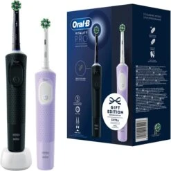 Braun Oral-B Vitality Pro D103 Duo, Elektrische Zahnbürste (schwarz/lila, Black/Lilac Violet, Inkl. 2. Handstück)