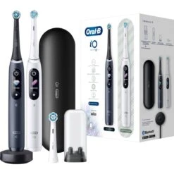 Braun Oral-B IO Series 8 Duo, Elektrische Zahnbürste (schwarz/weiß, Black Onyx/White Alabaster, Inkl. 2. Handstück)