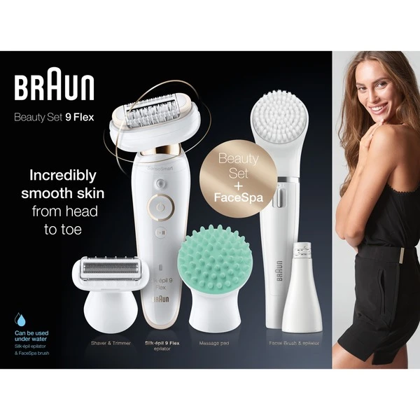 Braun Silk-épil 9 Flex 9300 Beauty Set, Epiliergerät (weiß/gold) – Bild 2