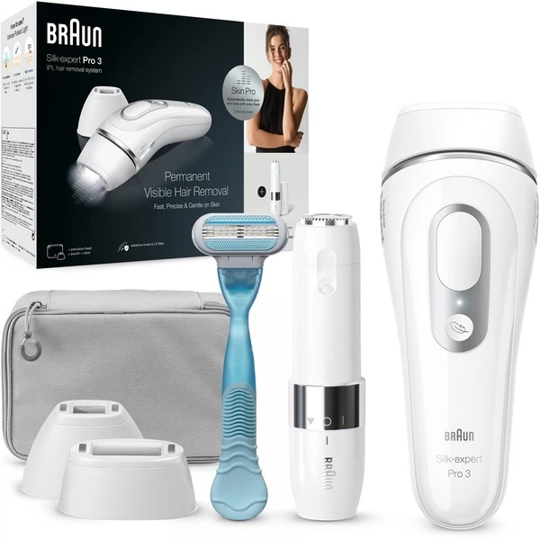 Braun Silk-expert Pro 3 IPL PL3129, Haarentferner (weiß/silber, Inkl. Tasche + Face Mini-Gesichtshaarentferner + Gillette Venus Smooth) 4 Braun Silk-expert Pro 3 IPL PL3129, Haarentferner (weiß/silber, Inkl. Tasche + Face Mini-Gesichtshaarentferner + Gillette Venus Smooth) – Bild 2