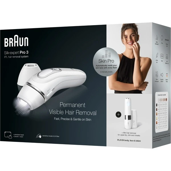 Braun Silk-expert Pro 3 IPL PL3129, Haarentferner (weiß/silber, Inkl. Tasche + Face Mini-Gesichtshaarentferner + Gillette Venus Smooth) 6 Braun Silk-expert Pro 3 IPL PL3129, Haarentferner (weiß/silber, Inkl. Tasche + Face Mini-Gesichtshaarentferner + Gillette Venus Smooth) – Bild 4