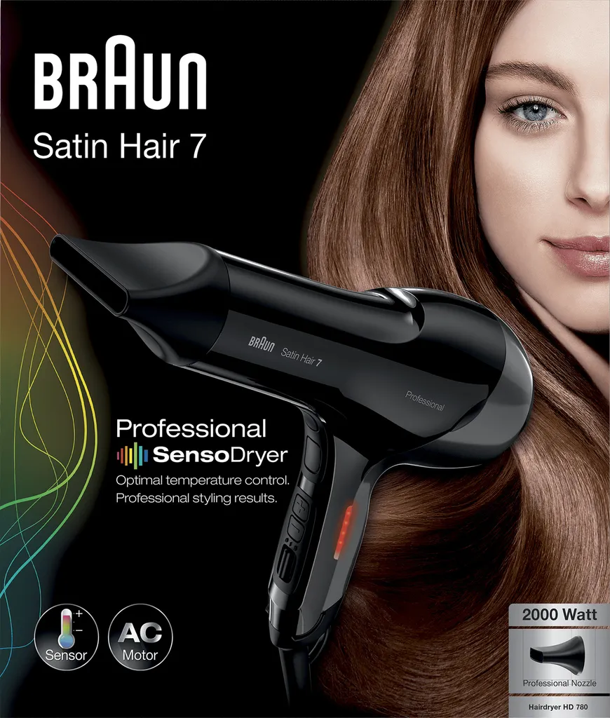 Braun Satin Hair 7 SensoDryer HD780, Professioneller Haartrockner Mit Thermosensor Und AC-Motor, Inkl. Stylingdüse, 2000 Watt 4 Braun Satin Hair 7 SensoDryer HD780, Professioneller Haartrockner Mit Thermosensor Und AC-Motor, Inkl. Stylingdüse, 2000 Watt – Bild 2
