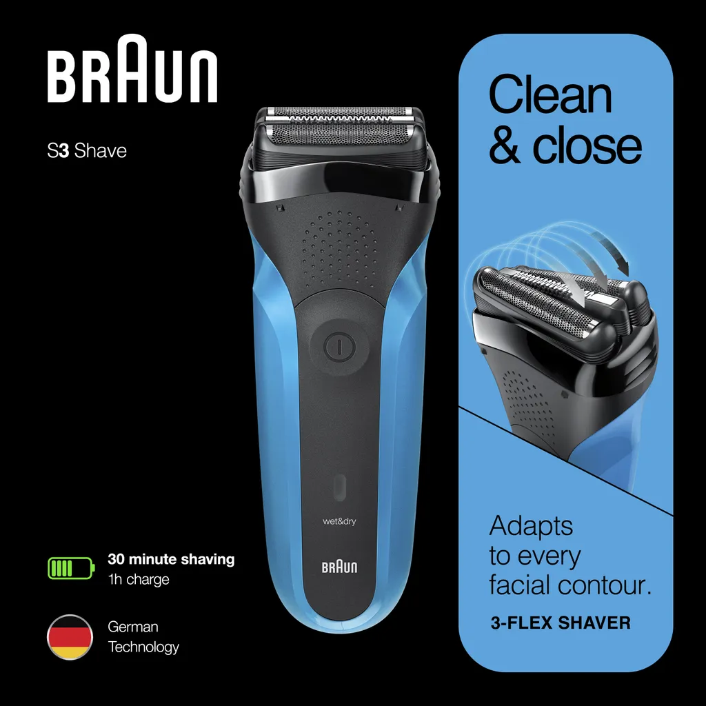 Braun Series 3 310 Elektrorasierer, Wet&Dry Rasierer Für Herren, Schwarz/blau 4 Braun Series 3 310 Elektrorasierer, Wet&Dry Rasierer Für Herren, Schwarz/blau – Bild 2