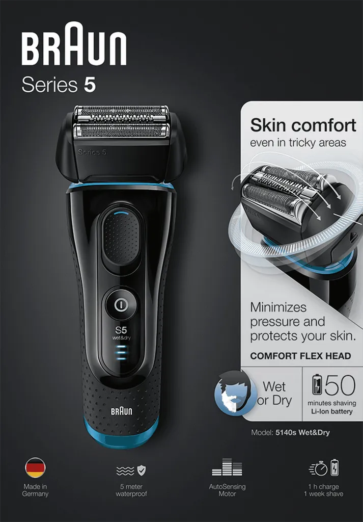 Braun Series 5 5140s Elektrischer Rasierer, Rasierapparat Wet Und Dry, Wiederaufladbarer Elektrorasierer, Schwarz/Blau 4 Braun Series 5 5140s Elektrischer Rasierer, Rasierapparat Wet Und Dry, Wiederaufladbarer Elektrorasierer, Schwarz/Blau – Bild 2