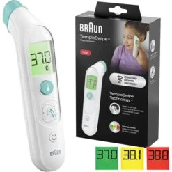 Braun Fieberthermometer TempleSwipe BST200WE, Schläfe, Farbwechsel-Display, Digital, Infrarot