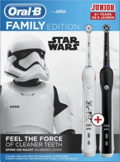 Oral-B PRO 80339030, Kinder, Rotierende-vibrierende Zahnbürste, Tägliche Pflege, Sensibel, 40000 Bewegungen Pro Minute, Schwarz, Weiß, 8800 Bewegungen Pro Minute