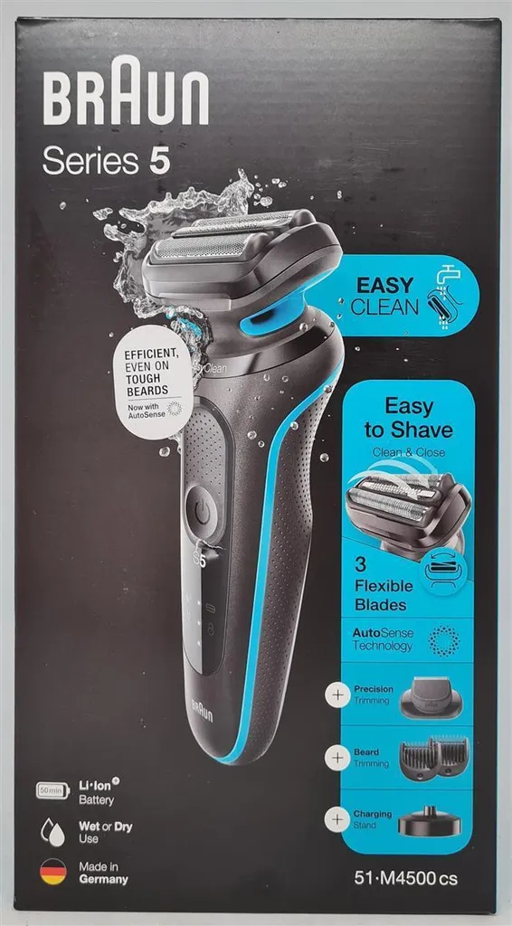 Braun Series 5 51-M4500cs Elektrischer Nass- Und Trockenrasierer, EasyClick, Barttrimmer, Ladestation, EasyClean - Schwarz/Mintgrün 6 Braun Series 5 51-M4500cs Elektrischer Nass- Und Trockenrasierer, EasyClick, Barttrimmer, Ladestation, EasyClean - Schwarz/Mintgrün – Bild 4