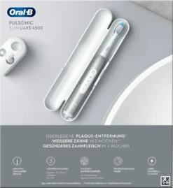 Oral-B Pulsonic Slim Luxe 4500 Elektrische Schallzahnbürste Für Gesünderes Zahnfleisch In 4 Wochen, Mit Sensitiv-Programm, Premium Reise-Etui, Platin -Körperpflege Store c539f839b15cc88a269076d62dd664b6