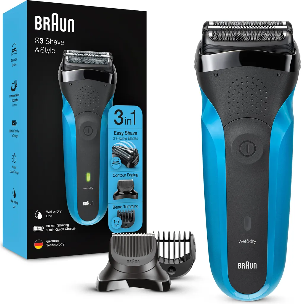 Braun Series 3 Shave&Style 310BT Elektrorasierer, Wet&Dry Rasierer Für Herren, Schwarz/blau 4 Braun Series 3 Shave&Style 310BT Elektrorasierer, Wet&Dry Rasierer Für Herren, Schwarz/blau – Bild 2