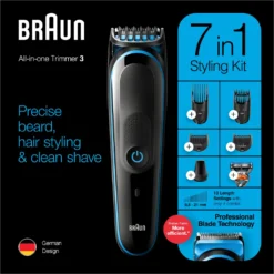 Braun 7-in-1-Trimmer MGK3245 Barttrimmer, Gesichtshaartrimmer Und Haarschneider Für Herren, Schwarz/blau