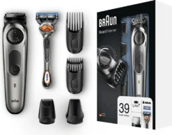 Braun BT7020 Barttrimmer Und Haarschneider, 39 Längeneinstellungen, Edelstahl-Trimmerkopf, Präzisionstrimmer Und Präzisionsscherkopf, Schwarz/Grau