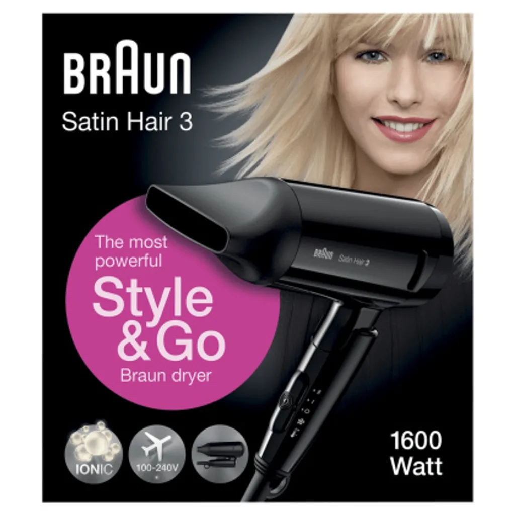 Braun Satin Hair 3 HD 350 Style&Go Haartrockner Klappbar Stylingdüse 1.600 Watt 4 Braun Satin Hair 3 HD 350 Style&Go Haartrockner Klappbar Stylingdüse 1.600 Watt – Bild 2
