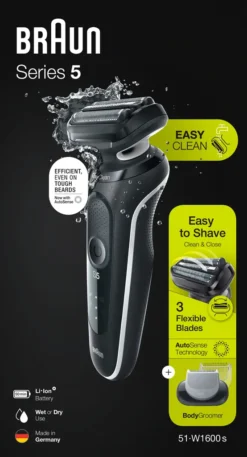 Braun Elektrischer Rasierer - Series 5 - 51-W1600s + BodyGroomer Aufsatz - Schwarz & Weiß -Körperpflege Store e75e814b28088d004382551b3e056b01