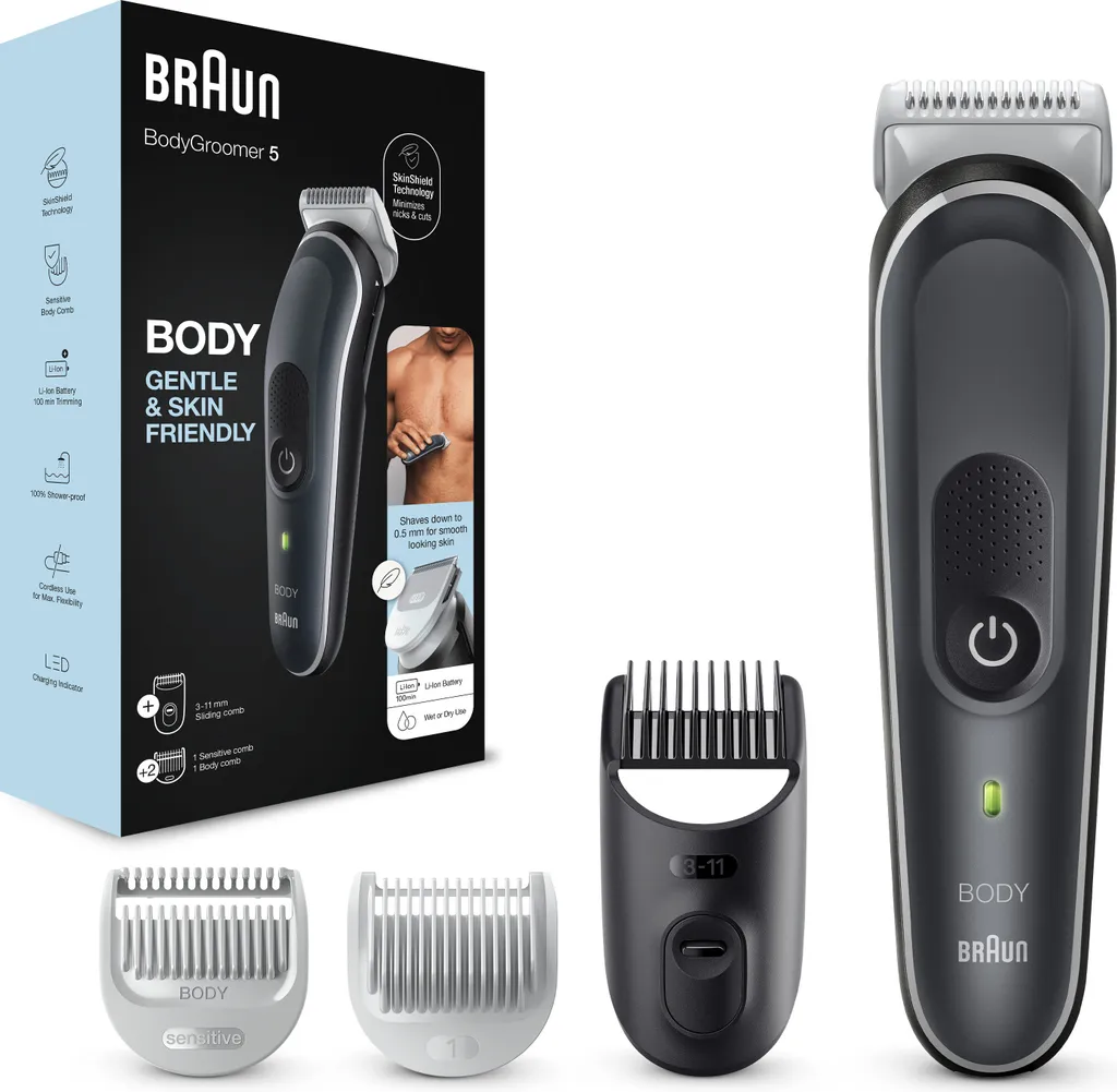Braun Bodygroomer 5 BG5340, Körperpflege- Und Haarentfernungs-Gerät Für Herren, Mit Sensitiv-Kammaufsatz, Grau/Weiß 3 Braun Bodygroomer 5 BG5340, Körperpflege- Und Haarentfernungs-Gerät Für Herren, Mit Sensitiv-Kammaufsatz, Grau/Weiß