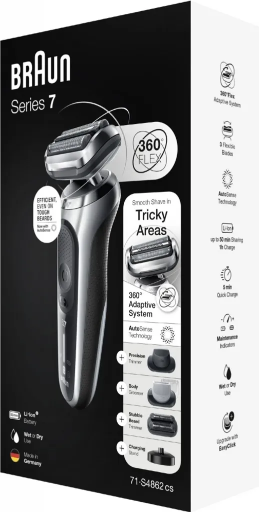 Braun Series 7 71-S4862cs Elektrorasierer Mit 3 EasyClick-Aufsätzen, Ladestation, Silber 7 Braun Series 7 71-S4862cs Elektrorasierer Mit 3 EasyClick-Aufsätzen, Ladestation, Silber – Bild 5