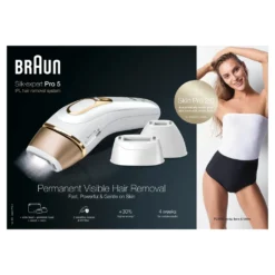 Braun IPL Silk-expert Pro 5, Dauerhaft Sichtbare Haarentfernung Für Zuhause, Weiß/Gold, PL5243 -Körperpflege Store e82a86943044f00a09c983b65cbcb57d