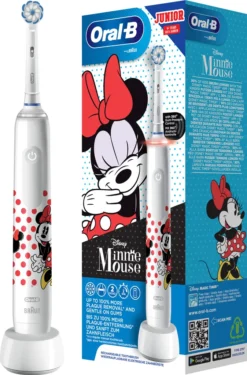 Oral-B Junior Minnie Mouse Elektrische Kinderzahnbürste Für Kinder Ab 6 Jahren, 360° Andruckkontrolle, Weiche Borsten, 2 Putzmodi, Timer, Weiß