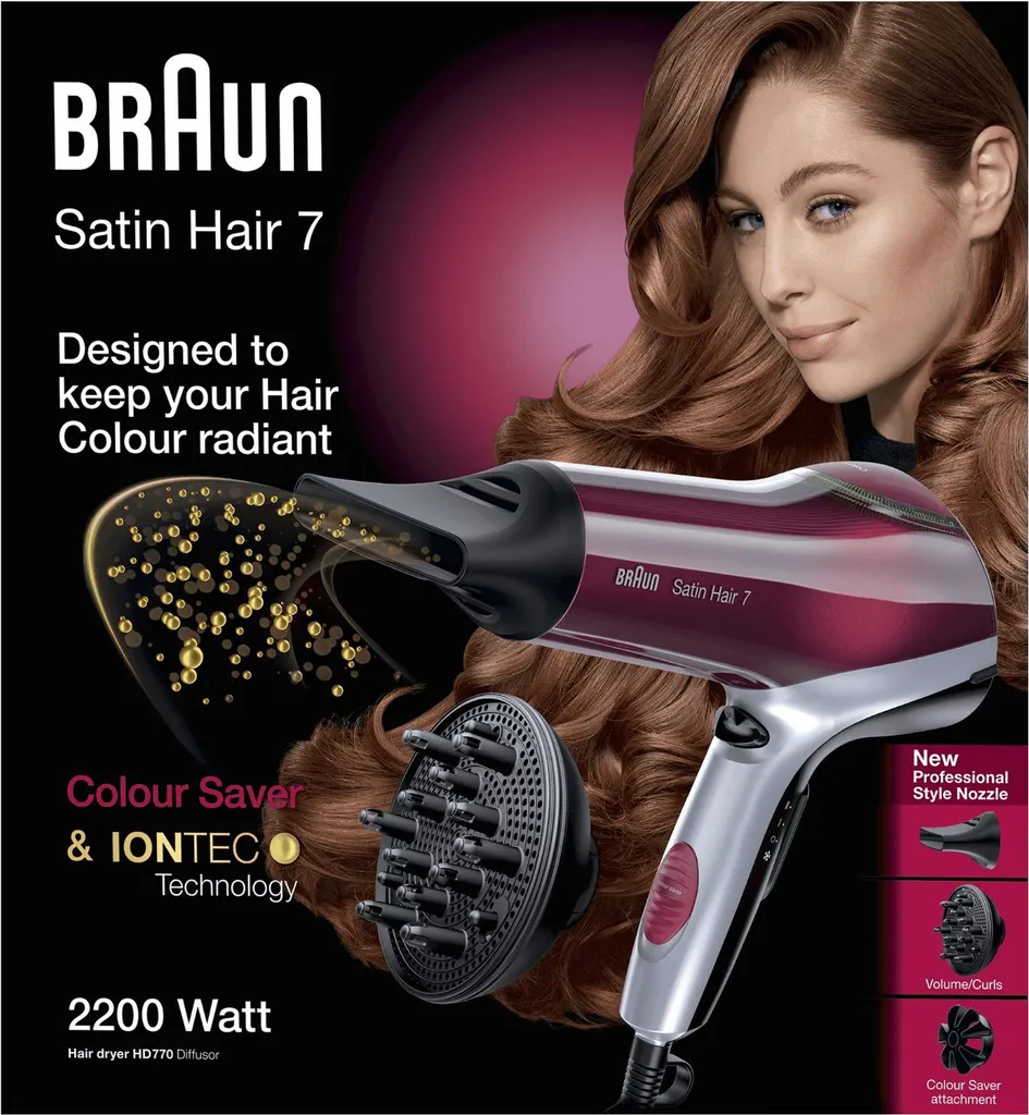 Braun Satin Hair 7 HD 770 Haartrockner Mit IONTEC Und Colour Saver Technologie (inklusive Diffusor Aufsatz) 3 Braun Satin Hair 7 HD 770 Haartrockner Mit IONTEC Und Colour Saver Technologie (inklusive Diffusor Aufsatz)